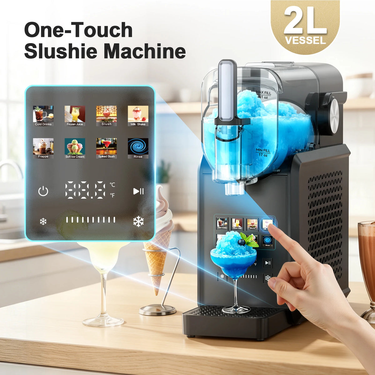 Vastorm Slushie Machine 90 oz Large Capacity Frozen Drink Maker No Ice Needed Auto-Clean with LED Display for Home Party Festive
