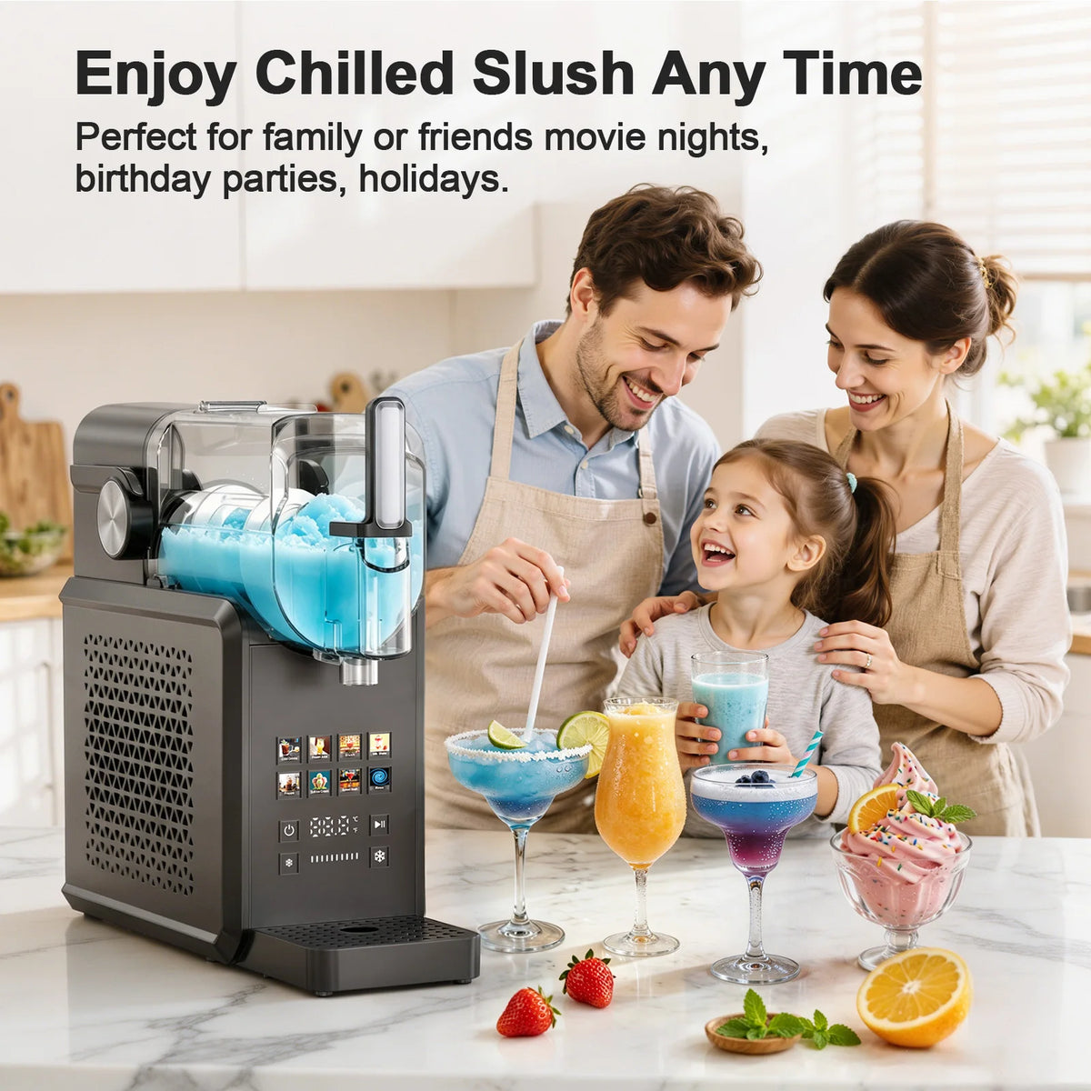 Vastorm Slushie Machine 90 oz Large Capacity Frozen Drink Maker No Ice Needed Auto-Clean with LED Display for Home Party Festive